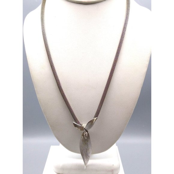 Vintage Judy Lee Mesh Chain Necklace with Brushed Silver Tone Mod Pendant - Picture 1 of 5